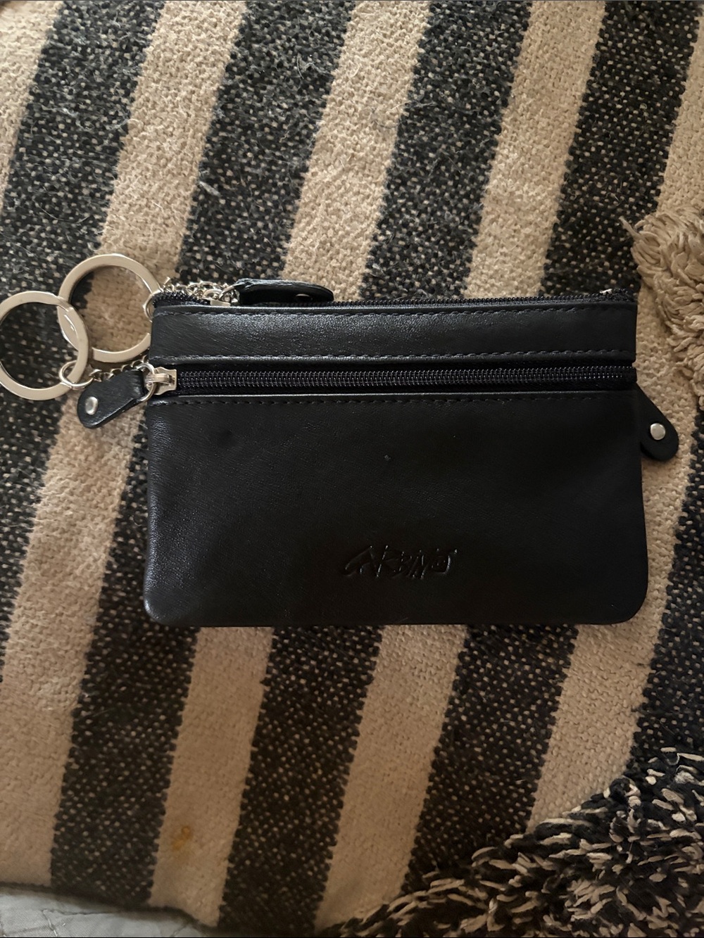 Garbino Vera Pelle Black Leather Key & Coin Pouch with Dual Rings NWOT